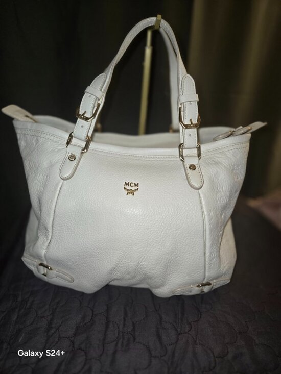 MCM Handbags - ✨ MCM White Pebbled Leather Tote Bag ✨